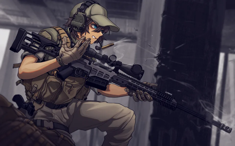 blue eyes · female soldier · girls with guns · parted lips