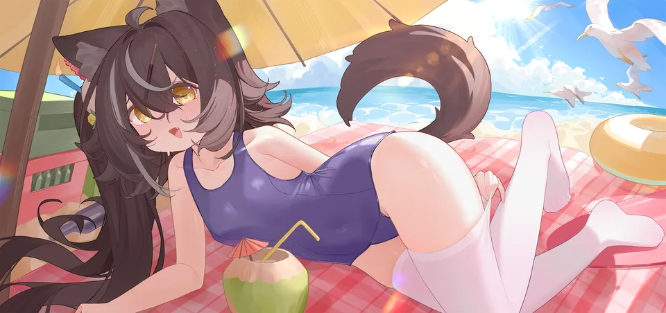 school swimsuits · tail · original characters · sky
