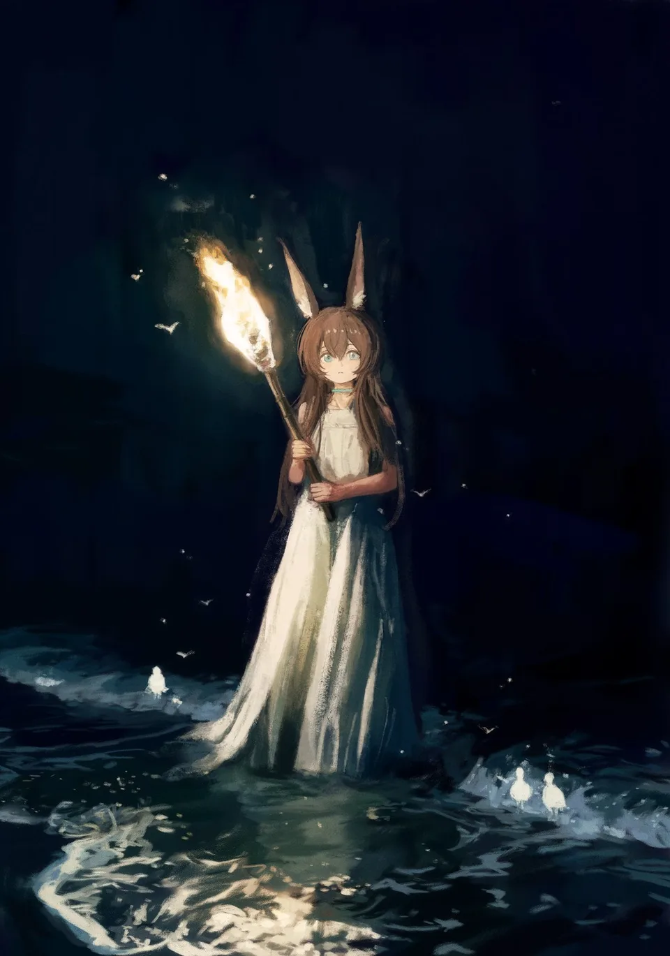 Amiya (Arknights) · Arknights · torches · waves
