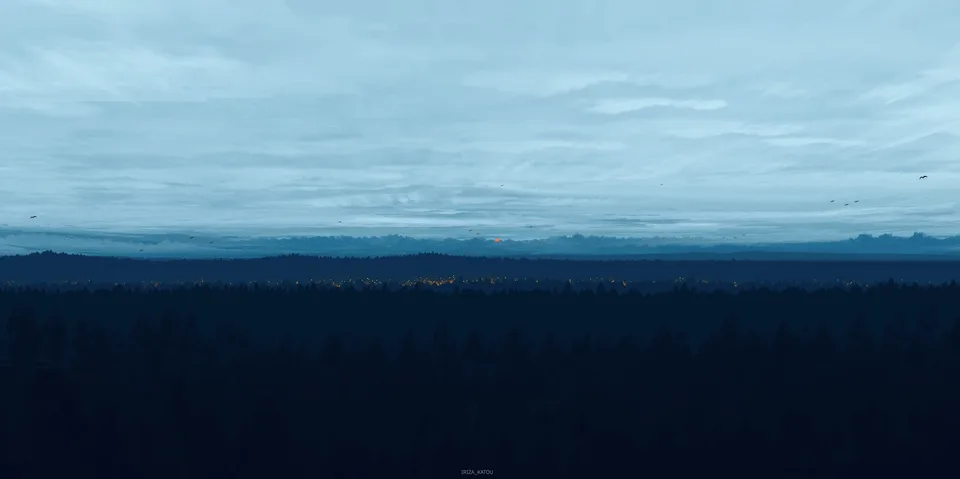 sky · trees · mountains · digital art