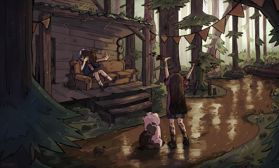 cartoon girls · cartoon · Gravity Falls · trees