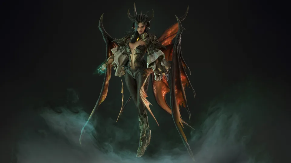 dragon girl · wings · horns · simple background