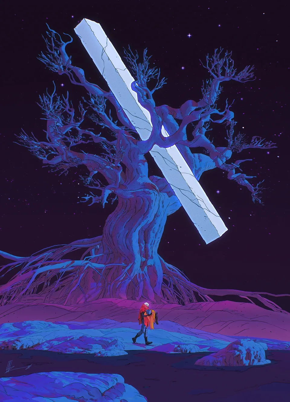 digital art · illustration · tree bark · sky