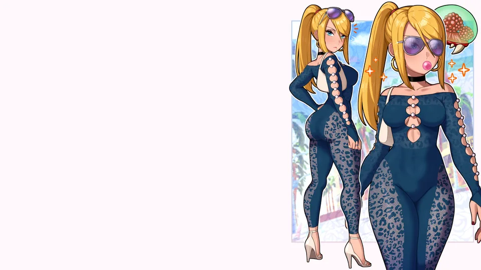 Samus Aran · white background · blonde · cleavage cutout