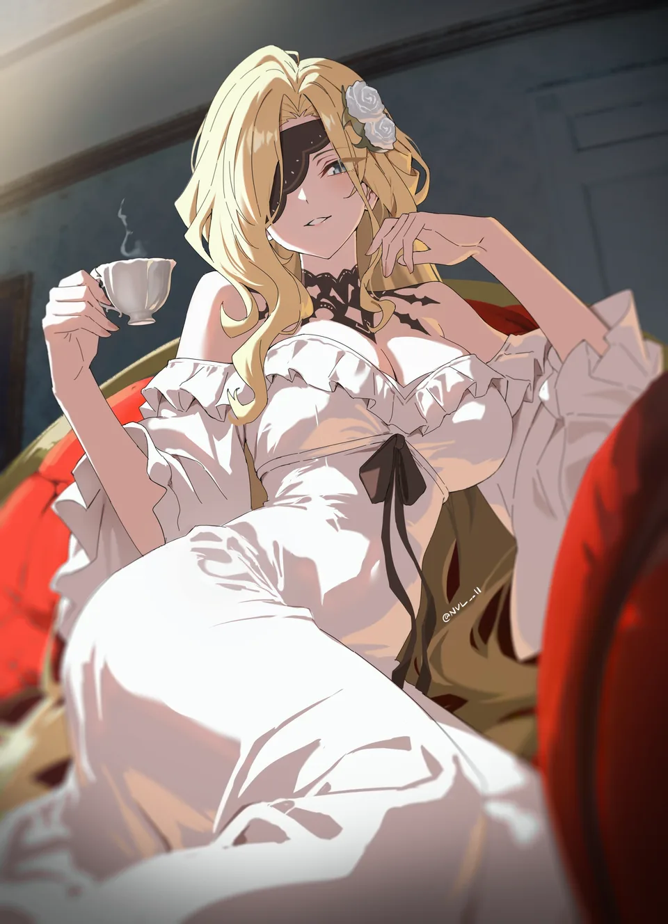 La Signora (Genshin Impact) · Genshin Impact · cleavage · eyepatches