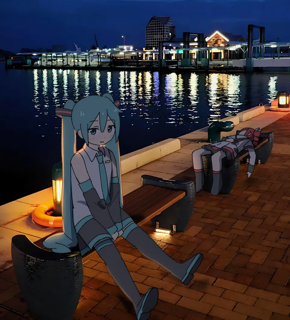 anime girls · two women · night · Hatsune Miku