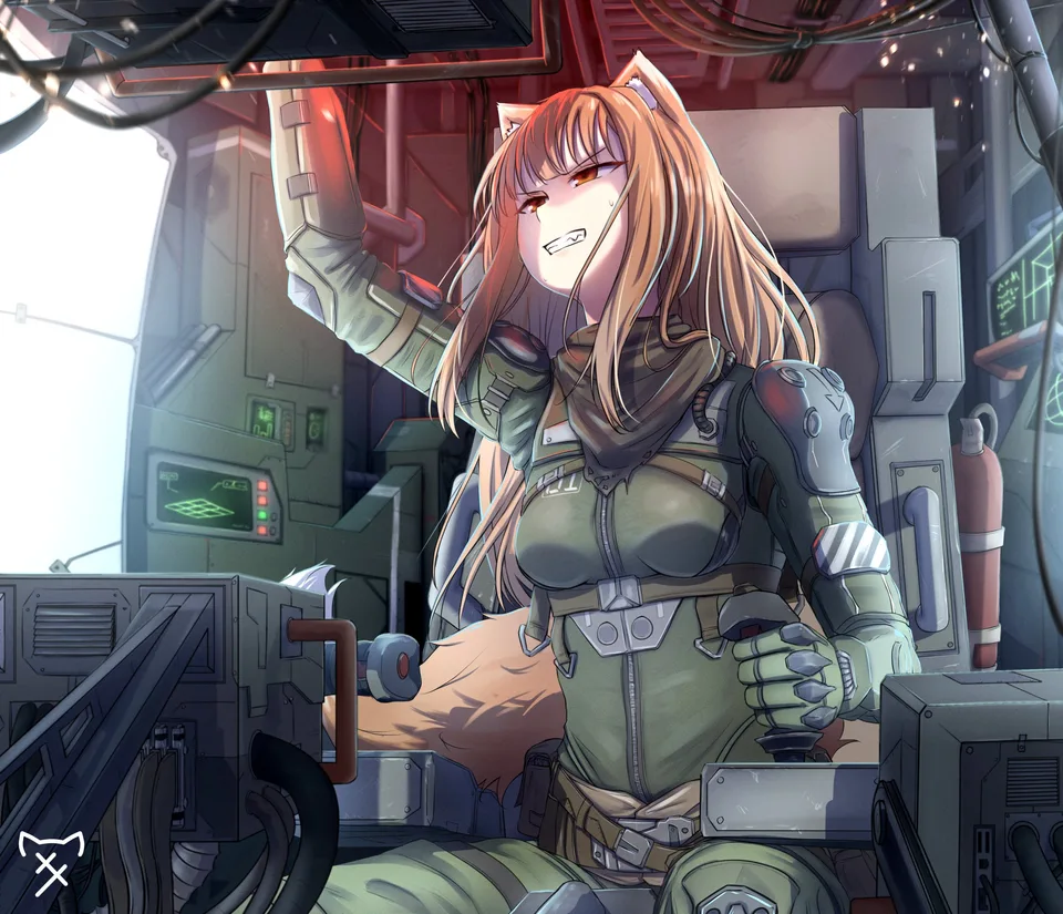 cockpit · fox ears · anime girls · red eyes